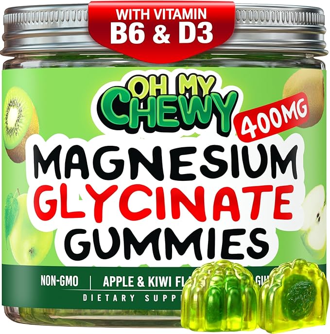 Center-Filled Magnesium Glycinate Gummies 400MG - High Absorption for Kids, Teens & Adults - Supplement for Sleep, Calm & Muscle Relaxation with B6 & D3 - Gluten Free & Vegan Friendly - 120 Count