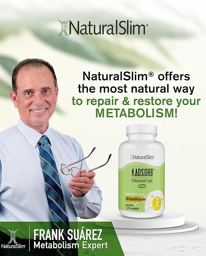 NaturalSlim Natural Potassium Citrate Gluconate 99 mg - Kadsorb Supports Electrolyte Balance & Normal pH - Absorbable Potassium Supplements with Essential Minerals - Non GMO 400 Capsules 3 Pack