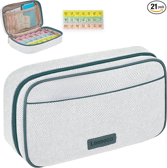 Weekly Travel Pill Organizer 3 Times A Day Pill Case for Purse with Removable 7 Day Pill Box Holder,Cute Medication Organizer Pill Container for Medicine, Vitamin, Fish Oils,Supplement(Teal, Large)