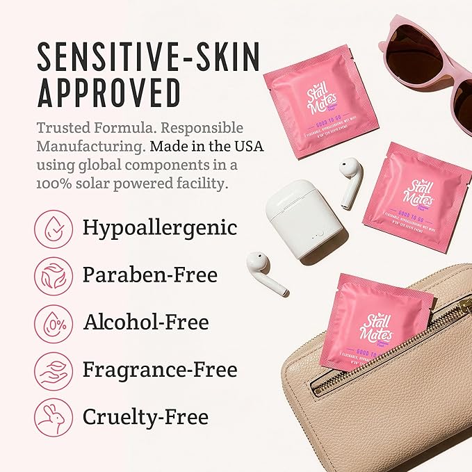 Stall Mates Feminine Fresh - Flushable Wipes, Individually Wrapped Cleansing Travel Friendly PH balanced Unscented with Sunflower, Rosemary and Aloe (30 on-the-go singles)