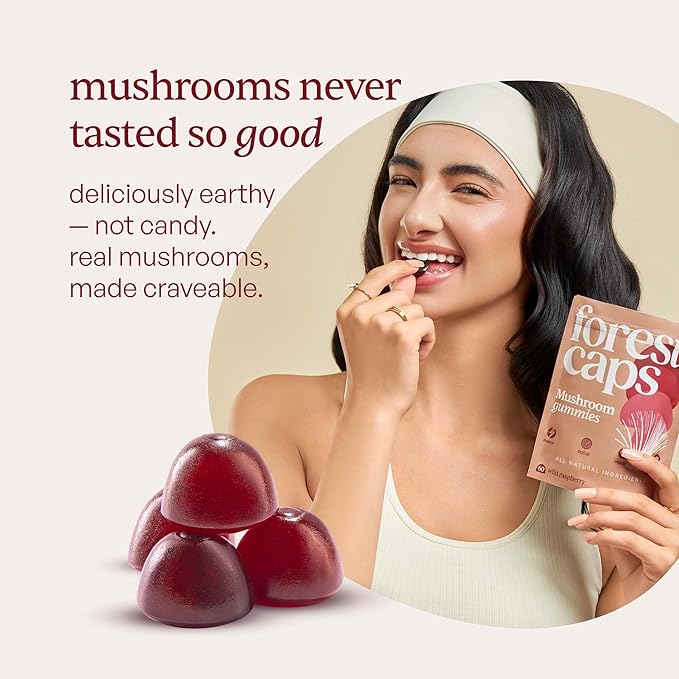Forest Caps Mushroom Gummies – Lion’s Mane, Reishi & Cordyceps – Focus, Calm & Natural Energy – Organic Fruiting Body Extracts – Vegan, All Natural, Made in USA – 60 Count
