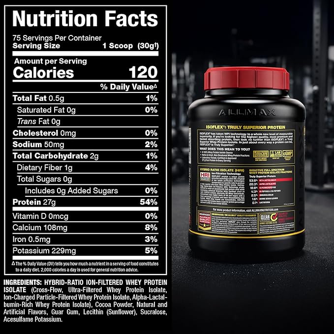 ALLMAX ISOFLEX Pure Whey Isolate Protein Powder - Gluten Free, Low Lactose, Sugar-Free - High-Protein, Clean, Keto-Friendly for Pre Post Workout Supplement for Women and Men | Chocolate, 5lb