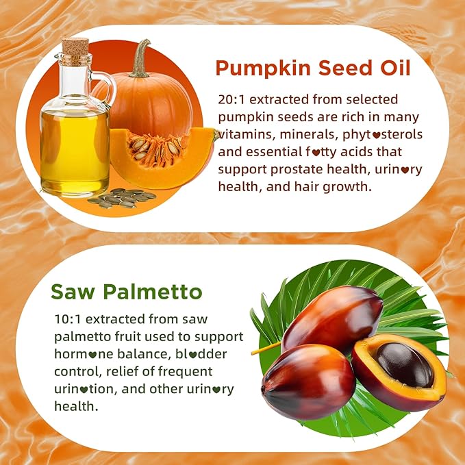 softbear Pumpkin Seed Oil Gummies, Organic Pumpkin Seed Oil Supplement with Saw Palmetto for Hair Growth & Skin Health, Cold Pressed/Suagr-Free, Raspberry Flavor 60 Count