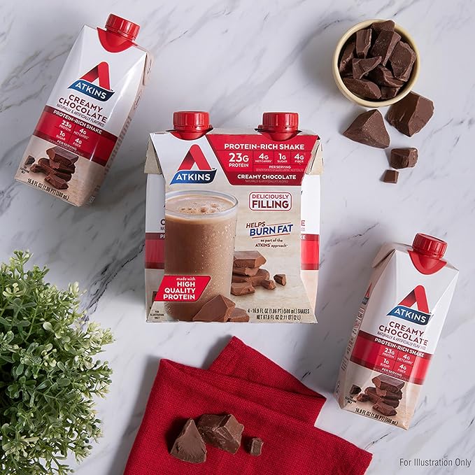 Atkins Creamy Chocolate Meal Size Protein Shake, 23g Protein, Low Glycemic, 4g Net Carb, 1g Sugar, Keto Friendly, 12 Count