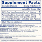 ProHealth Resveratrol 1000mg | Pure Trans-Resveratrol | Plus Quercetin, Red Wine & Green Tea Extract | Clinically Studied to Support Cellular Health, Memory, Healthy Aging | 60 Capsules (Pack of 2)