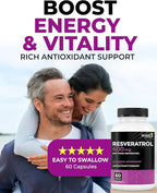Renew Actives Resveratrol Supplement 600mg per Serving - High-Potency Antioxidant Complex with 50% Trans-Resveratrol – Supports Cellular Health & Longevity - Made in Canada – 60 Vegan Capsules