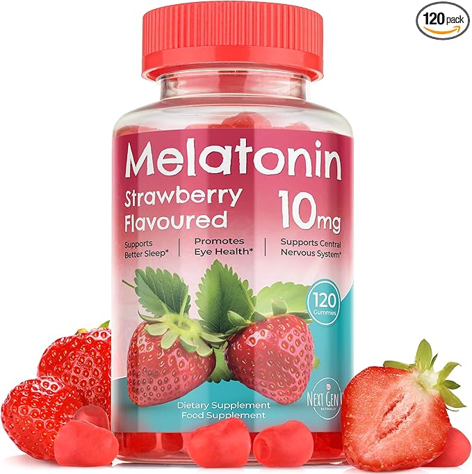 Melatonin Gummies - 10 mg Dietary Supplement - Strawberry Flavored - 120 Vegan Gummies - by NextGenU