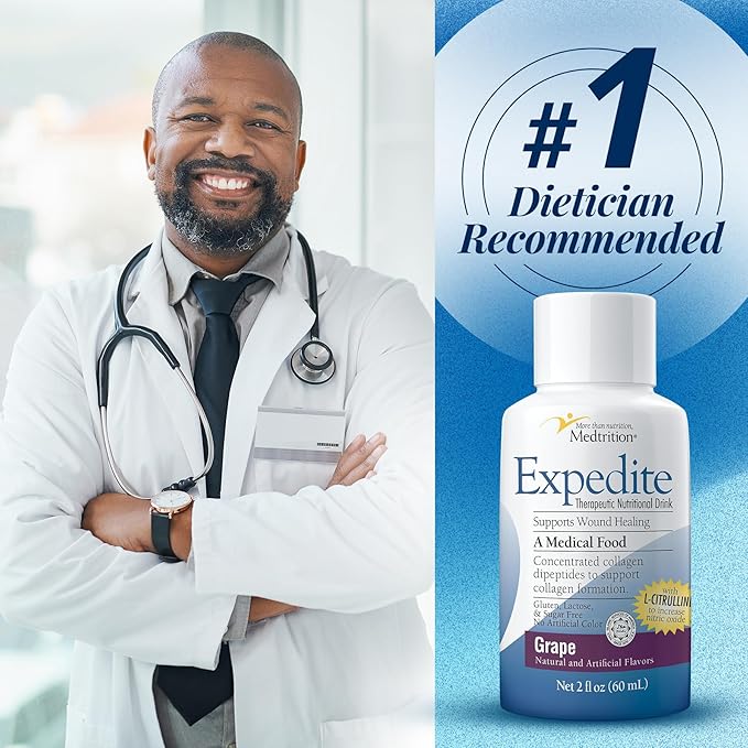 Medtrition Expedite Liquid Collagen, Grape, 2 Fl Oz, Pack of 48 - Nutrition Support for General, Orthopedic & Cosmetic Surgery Recovery