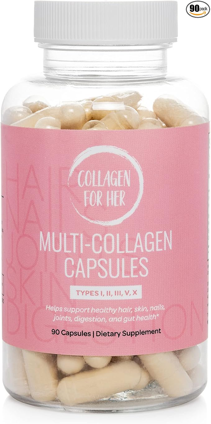 Collagen For Her: Multi Collagen Capsules for Women (Types I, II, III, V, X,) Hydrolyzed Collagen Peptides, Vitamin Supplement for Hair, Skin, Nails, and Joint Support (90 ct.)
