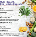 27-in-1 Hair Skin and Nails Vitamins (6810mg) with Biotin 10000mcg - Collagen Supplements for Men and Women - Keratin Supplements with Probiotics and Saw Palmetto, 90ct