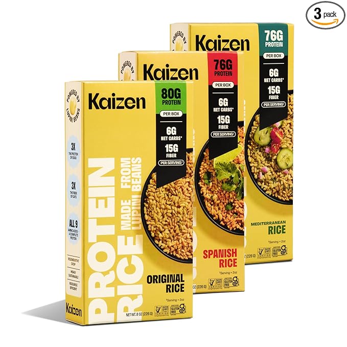 Kaizen Protein Rice Variety Pack, 20g Protein, Low Carb (6g Net Carbs), Keto-Friendly, Gluten-Free, Made with Plant-Based Lupini Beans, High Fiber, 8 Ounce, Pack of 3