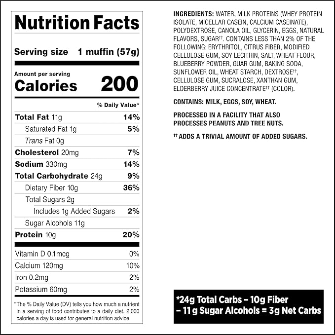 Quest Nutrition Blueberry Muffin, 10g Protein, 3g Net Carb, 2g Sugar, Protein Snack, 4 Count