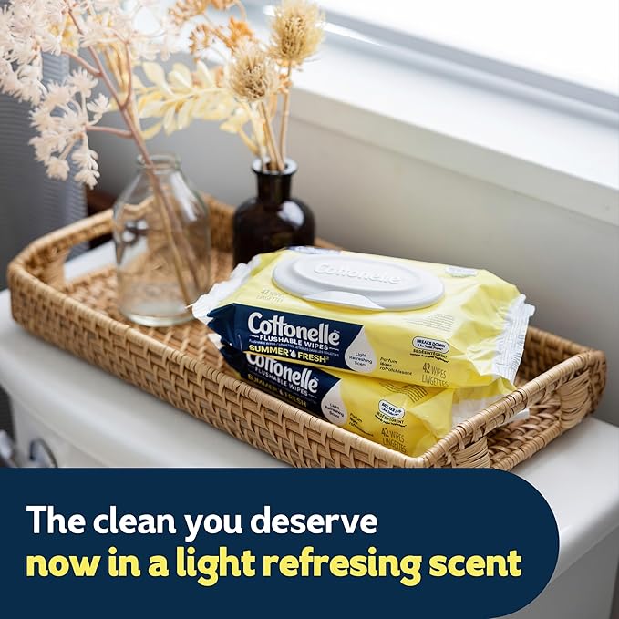 Cottonelle Summer Fresh Scented Flushable Wipes, 2 Flip-Top Packs, 42 Wet Wipes per Pack
