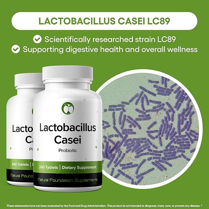 Natural Foundation Supplements Lactobacillus Casei Probiotic Supplement 240 Tablets 3 Billion CFU Probiotics for Men & Women Supports Intestinal Digestive & Gut Health (240, Lactobacillus Casei)