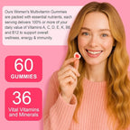 Multivitamin for Women, Womens Multivitamin Gummies with Minerals, Biotin + Zinc + Vitamins B6, B12, C, D & E,100% Natural Strawberry Flavor,No Sugar,60 Gummies