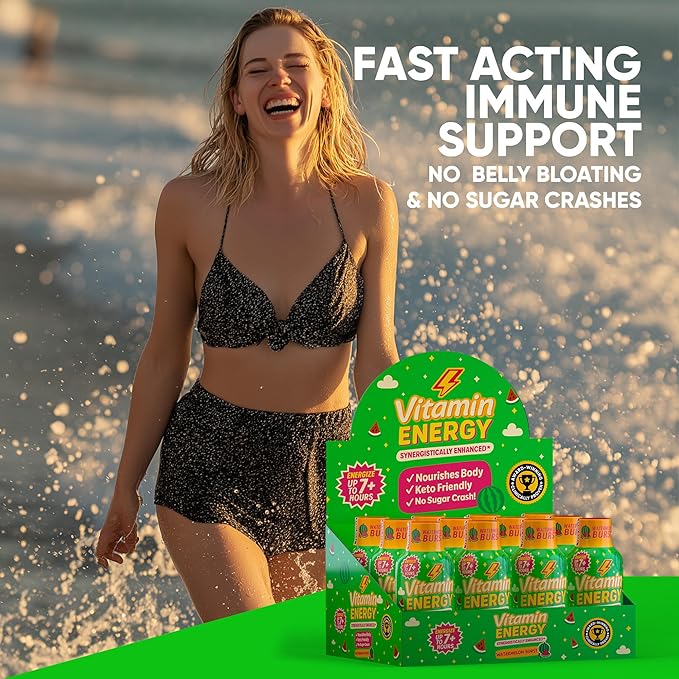 Vitamin Energy Immune+ Extra Strength Energy Shot Watermelon Burst 8 Pack, 260mg Natural Caffeine, B-Vitamins, Citicoline, Green Tea, Immunity & Focus Support, Zero Sugar, Gluten-Free 1.93 fl oz