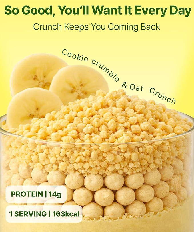 Banana Protein Shake, 14g Protein & High Fiber, Low Sugar, Keto-Friendly Meal Replacement Powder with Korean Cookie Crumble (Soboro) & Oat Crunch Balls 19.8 oz 14 Servings