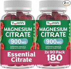YUM-V'S Magnesium Citrate Gummies – 900mg Highly Absorbable Magnesium Gummies for Women & Men to Support Nerve, Muscle & Enzyme Function – Gluten-Free, Kosher & Raspberry Flavor 90 Count (Pack of 2)