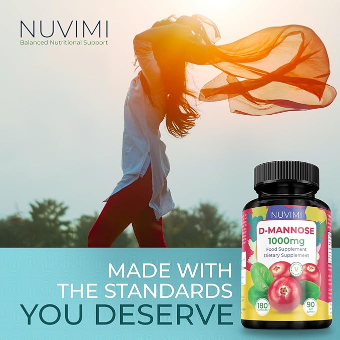 D Mannose 180 Capsules - 1000 mg per Dose - Dietary Supplement Helps Promote Urinary Tract Health - Natural Vegan UTI Defense