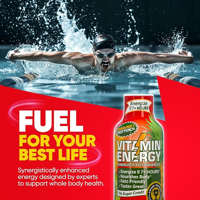 Vitamin Energy Immune+ Extra Strength Energy Shot Fruit Punch 48 Pack, 260mg Natural Caffeine, B-Vitamins, Citicoline, Green Tea, Immunity & Focus Support, Zero Sugar, Gluten-Free 1.93 fl oz