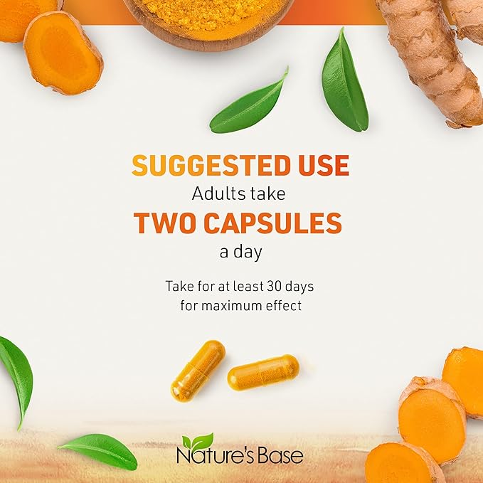 Nature's Base Turmeric and Ginger Supplement - with Curcumin, Apple Cider Vinegar & BioPerine Black Pepper Extract - 95% Curcuminoids - 60 Capsules