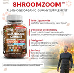 15in1 Mushroom Gummies with Lion's Mane Turkey Tail Cordyceps Reishi Chaga Sweet Toot Maitake Meshima Poria Cocos Shiitake Tremella, Oyster Agaricus Mushrooms for Men and Women Supplement Clean Nutra