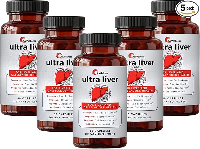 UpWellness Ultra Liver Supplement for Liver Support and Gallbladder Support - Powered by TMG, NAC Milk Thistle, and More - Liver Cleanse Detox & Repair - 60 Capsules - 5 Pack