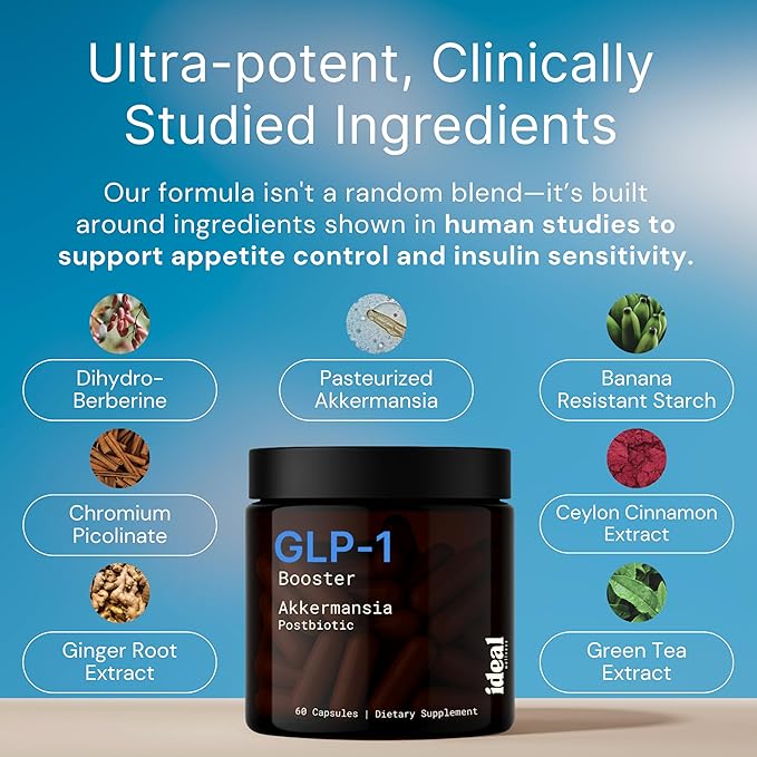 GLP-1 Booster with Akkermansia Muciniphila for Appetite Suppressant, Gut Health & Metabolism Support – Natural GLP1 Supplement with Dihydroberberine for Men & Women – Made in USA – 60 Capsules
