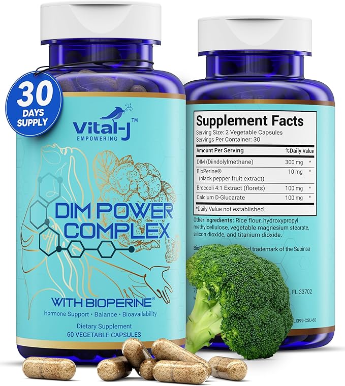 4-in-1 DIM Potent Complex 300mg - Estrogen Balance and Metabolism, Energy & Menopause Support Supplement with Bioperine (x4), Calcium and Broccoli Extract - for Women and Men 30 Servings