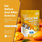 Allcoovita Creatine Monohydrate Gummies 5g for Men & Women. Boost Focus,Strength, and Endurance, Anti-Melting Formula, Vegan, Gluten-Free, Non-GMO,(Mango 120 ct)