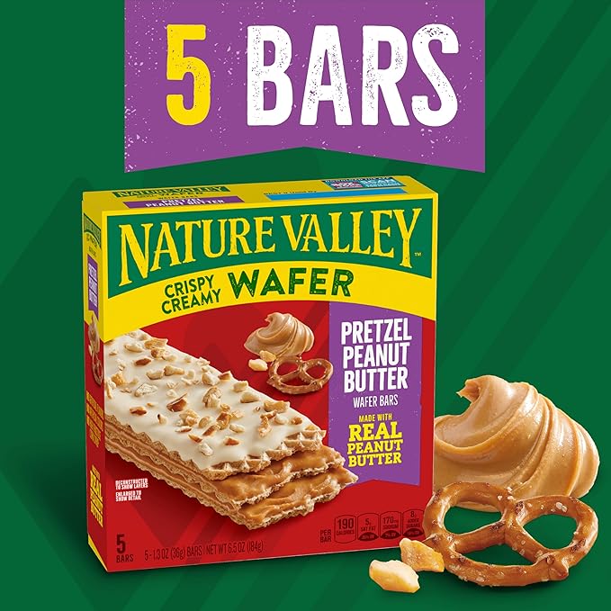 Nature Valley Wafer Bars, Pretzel Peanut Butter, 1.3 oz, 5 ct (Pack of 4)
