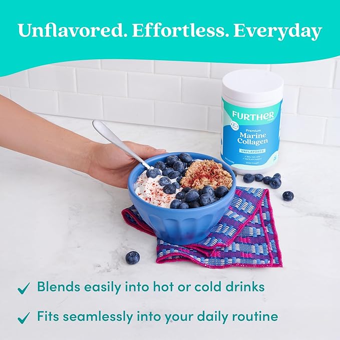 Further Food Unflavored Marine Collagen Peptides Powder, Wild-Caught Sustainably Sourced Fish, Hydrolyzed Type 1, 2 & 3, 12g Protein, 5.93 Oz