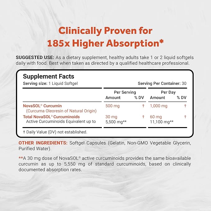 Naturalis NovaSOL Turmeric Curcumin (5,550mg Curcuminoids Equivalent Per Serving) - Clinical Proven with 185X Better Absorption | Antioxidant Support for Brain, Joint & Immune Health* | 30 Servings