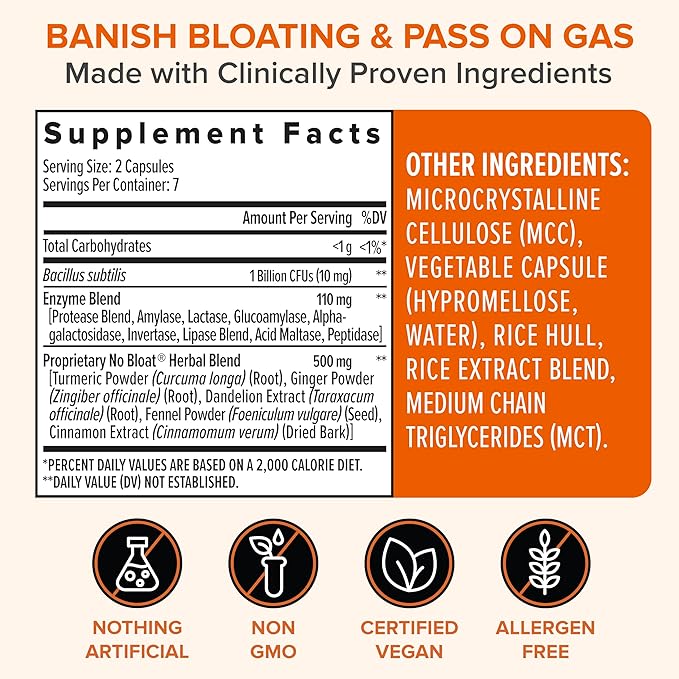 Zenwise Health No Bloat Probiotics for Women and Men Digestive Health with Ginger, Dandelion, and Lactase, Digestive Enzymes for Gas and Bloating Relief - Vegan Water Retention Pills - 14 CT