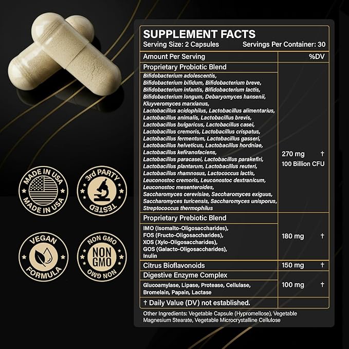 Probiotics with Prebiotics for Men and Women - 35 Strains Probiotics 100 Billion CFU for Gut & Digestive Health, Vegan Acidophilus Probiotic Supplement, Non-GMO Raw Probiotic 60 Capsules
