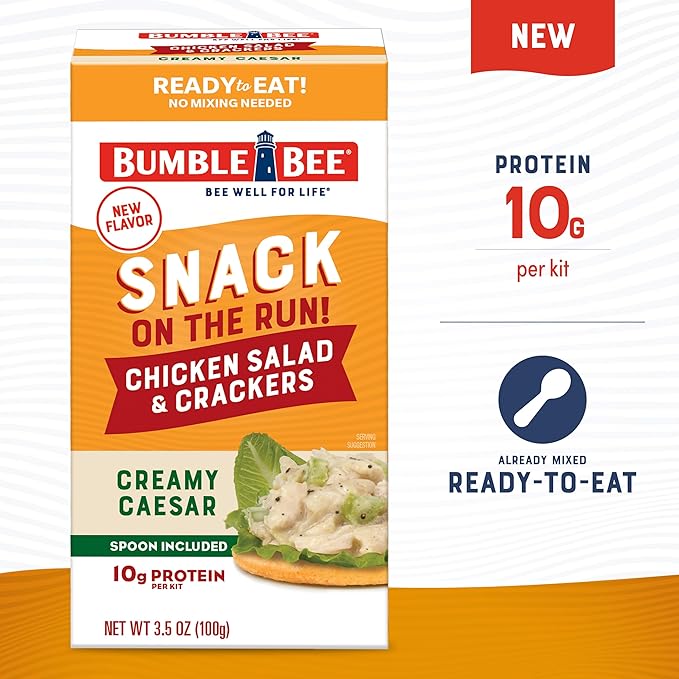 Bumble Bee Snack On The Run Creamy Caesar Chicken Salad with Crackers Kit - Ready to Eat Protein Snack Pack - 10g Protein per Box (Pack of 4)