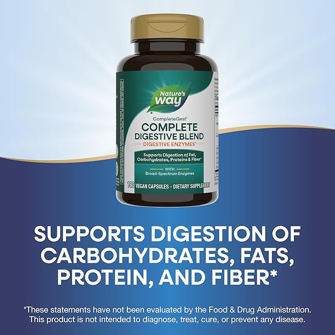 Nature's Way CompleteGest, Complete Digestive Blend, Vegan Enzymes, Supports Digestion of Fat, Carbohydrates, Proteins & Fiber*, 180 Capsules (Packaging May Vary)