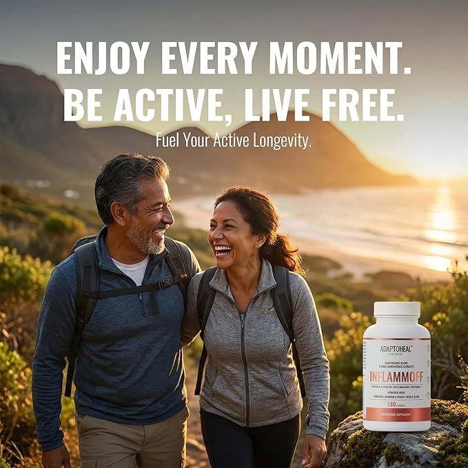 ADAPTOHEAL Inflammoff - Adaptogenic Supplement Designed to Support Joint, Muscle and Tissue Inflammation Naturally, 8 Highly Concentrated extracts with Turmeric and Rhodiola rosea (180 Capsules)