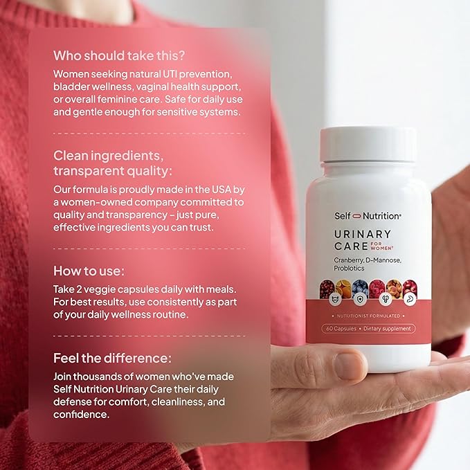 SELF NUTRITION UTI D Mannose with Cranberry & Probiotics for Women | 3 in 1 Supplement, Supports Urinary Tract Health & PH Balance | Effective & USA Made | Vegan, Non-GMO (60 Capsules)