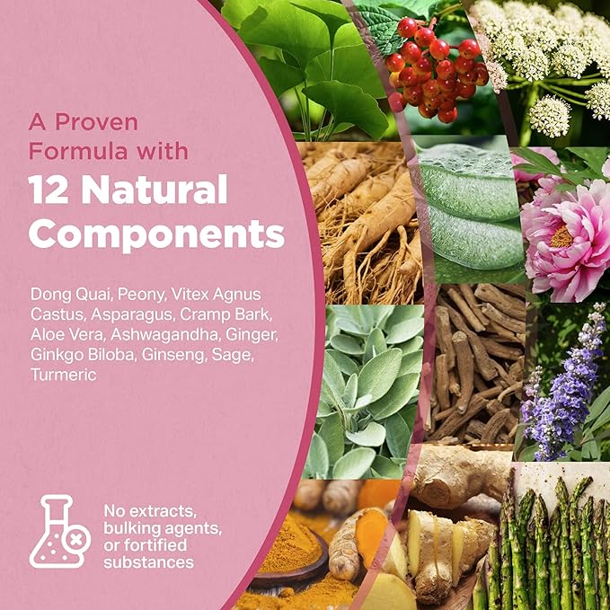 Strength & Spices Hormone Balance 100% Natural Estrogen Supplement – 12 Ingredients w Dong Quai - 60 Vegan UK Made 1000mg Capsules – Fertility and Menstrual Comfort