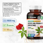 BIO KRAUTER® Ginseng Supplement for Energy, Focus, Performance & Immune Support - Pure Vegan Korean Red Ginseng 1600 mg per Serving - 100 Сapsules, 50-Day Supply, Non-GMO Herbal Supplement