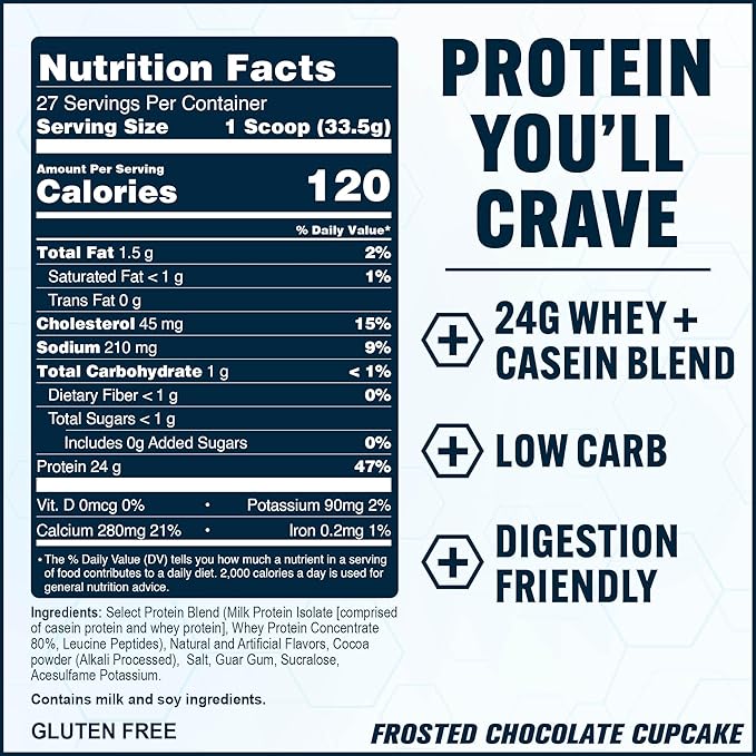 PEScience Select Protein Powder, Whey and Casein Blend, Lean Protein Powder for Women and Men, Low Calorie, Low Carb, Keto Friendly, Gluten Free, Frosted Chocolate Cupcake - 27 Servings