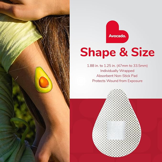 BioSwiss Bandages, Avocado Shaped Self Adhesive Bandage Set, Latex Free, Sterile Wound Care, 24 Count