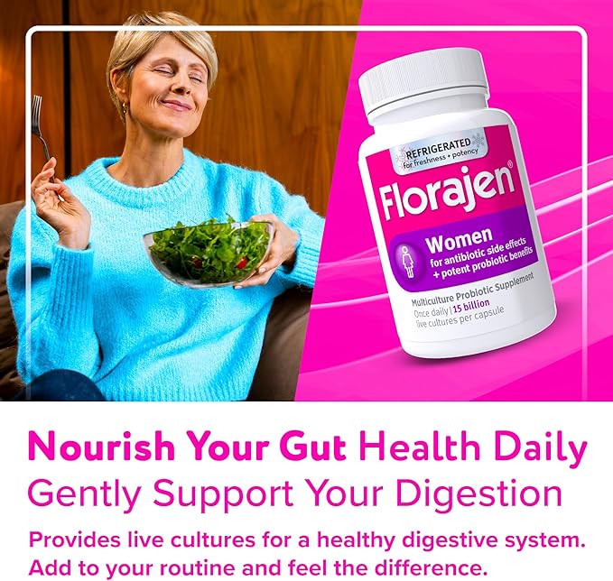 Florajen Women’s Vaginal Probiotic - Gut Health, Vaginal pH Balance, & Constipation Relief - Multi-Strain Formula with Lactobacillus - Refrigerated for Potency - 60 Capsules