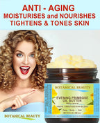 Botanical Beauty EVENING PRIMROSE OIL BUTTER Pure Natural Virgin Unrefined RAW for FACE, SKIN, BODY, DAMAGED HAIR, NAILS. (8 Fl Oz)