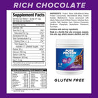 Pure Protein Powder, Whey, High Protein, Low Sugar, Gluten Free, Rich Chocolate, 1 lb