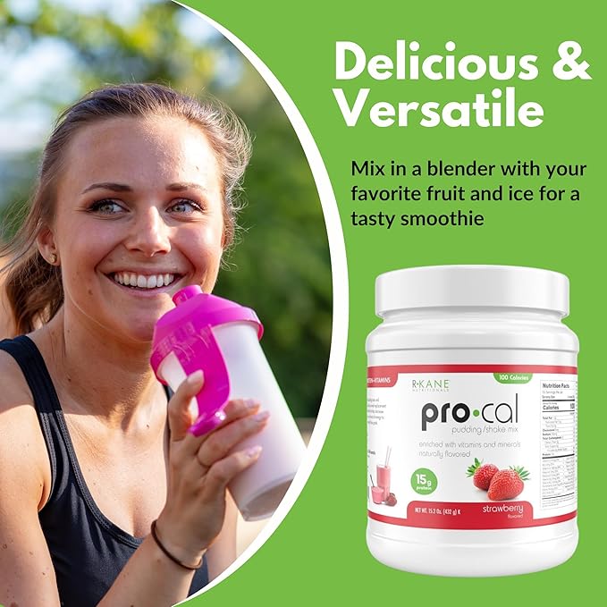 Pro-Cal Strawberry Meal Replacement Powder - High Protein, Low Calorie Shake & Pudding Mix - Low-Carb, Gluten Free - Breakfast Boost - Delicious & Easy to Prepare - 16 Servings, 15.2oz