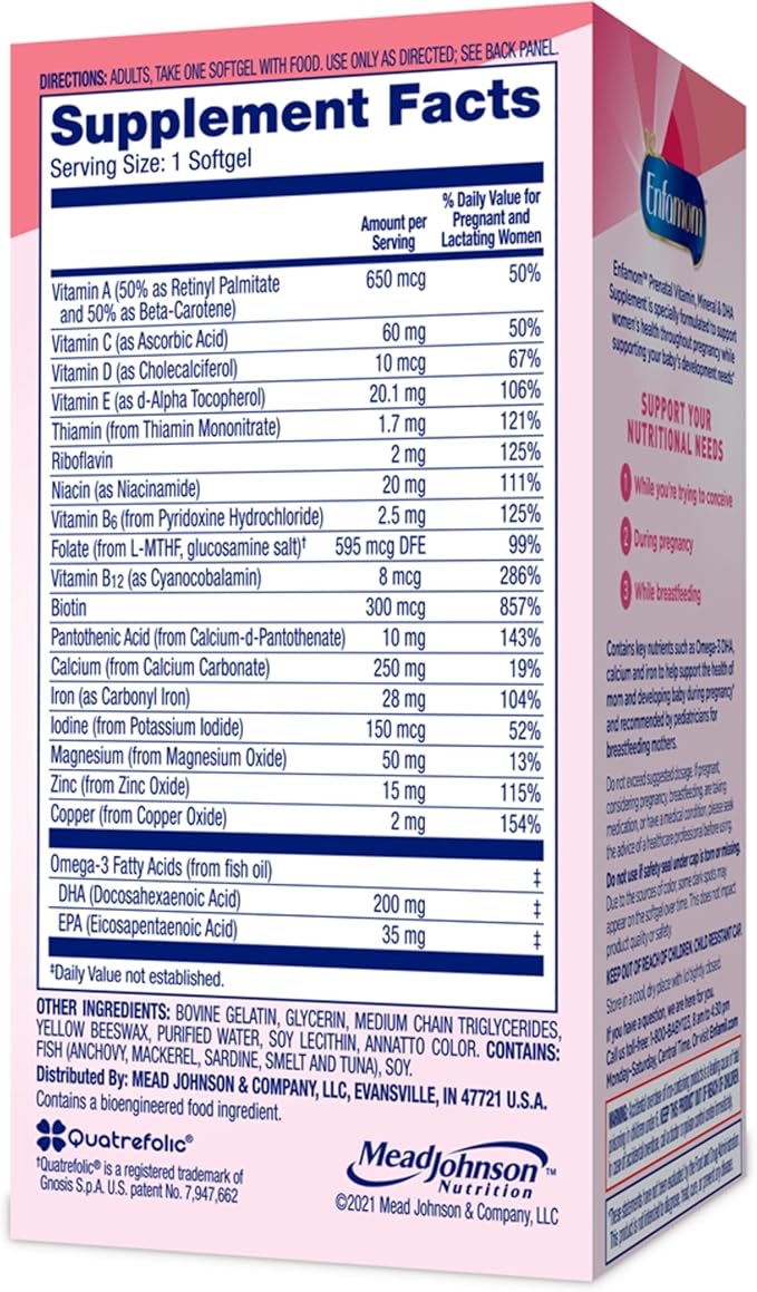 Enfamom Prenatal Vitamin Supplement for Pregnant and Lactating Women from Enfamil, 30 Softgels, Omega-3 DHA + Folate + Calcium