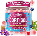 Cortisol Gummies for Women & Men, 19-IN-1 High Cortisol Reducer Supplement w/B Vitamins, Magnesium Glycinate, Ashwagandha, Saffron, Lion's Mane, Reshi for Relaxation, Focus & Balance Support, 60 Cout