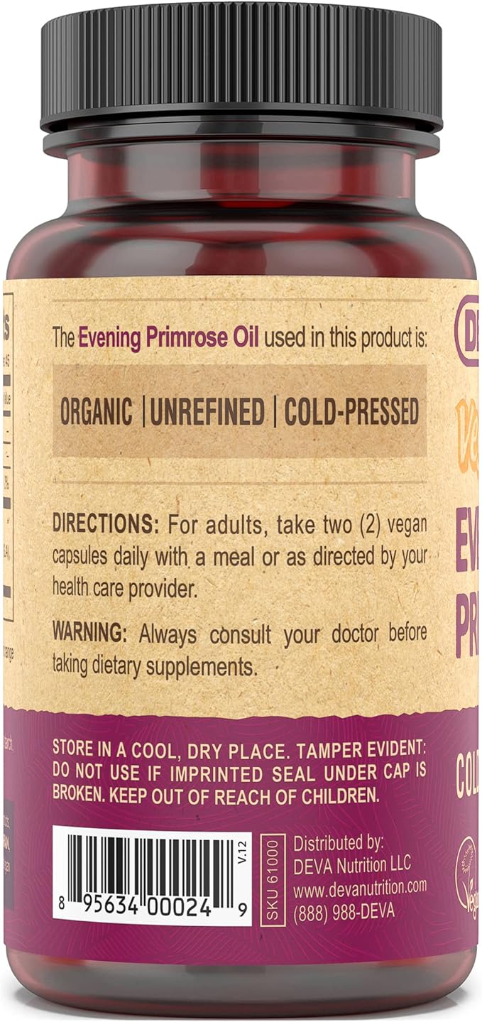 DEVA Vegan Evening Primrose Oil, Cold-Pressed, Unrefined, 90 Capsules, 1-Pack